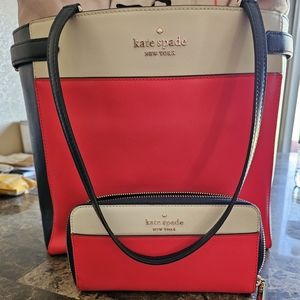 Kate Spade Staci Colorblock Laptop Tote and Large Continental Wallet
